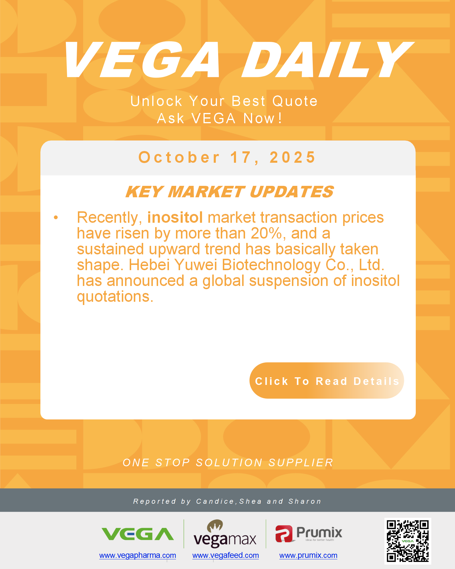 VEGA Daily Dated on October 17th 2025 Vitamin Amino Acid APl Food Additives.png